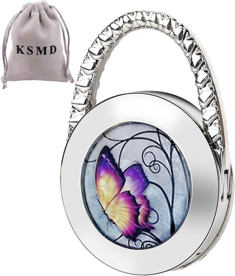 KSMD Purse Hooks for Table and Bars,Portable Purse Hanger Organizers Hooks Handbag Holder Pocketbook Holder Bag Storage for Desk Bag Hook,Foldable Folding Table Hook Hanger (Butterfly 02) - Image 1